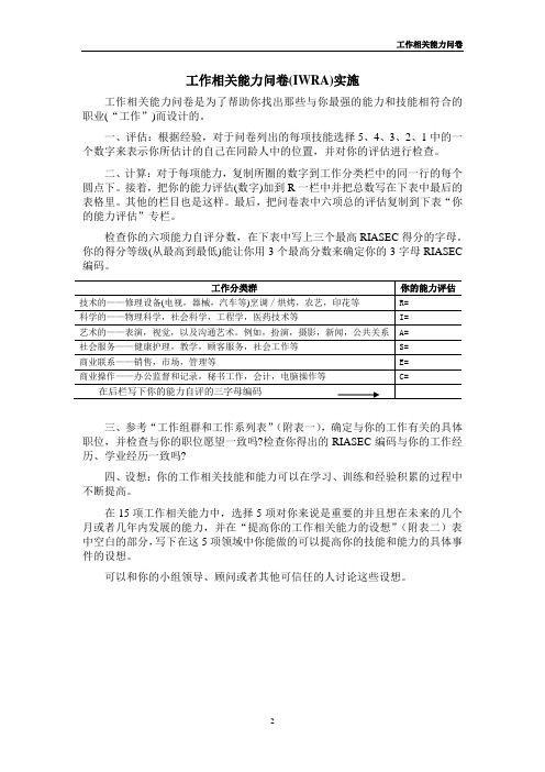 工作相关能力问卷(IWRA)