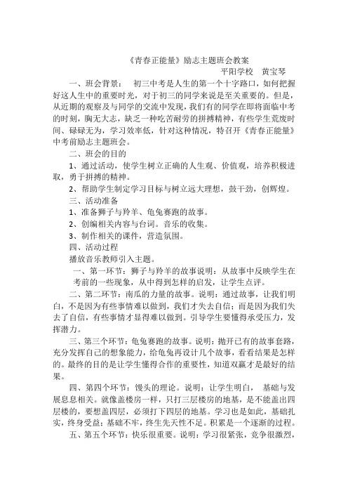 《青春正能量》励志主题班会教案