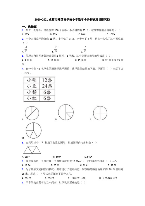 2020-2021成都市外国语学校小学数学小升初试卷(附答案)