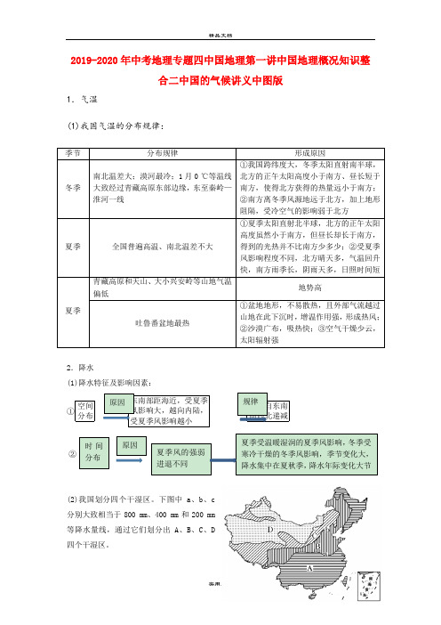 中考地理专题四中国地理第一讲中国地理概况知识整合二中国的气候讲义中图版