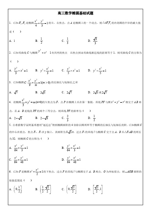 高中数学椭圆基础50题