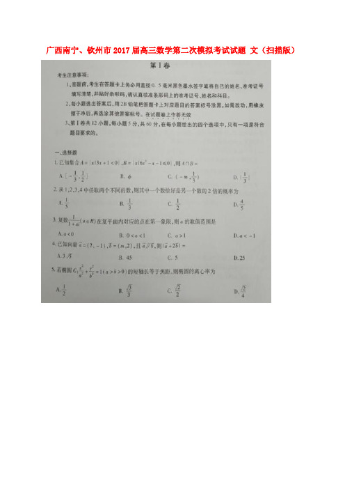 广西南宁、钦州市2017届高三数学第二次模拟考试试题 文