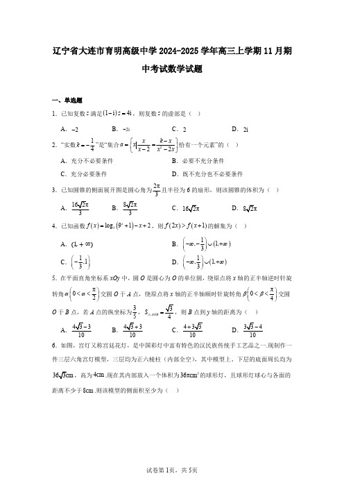 辽宁省大连市育明高级中学2024-2025学年高三上学期11月期中考试数学试题