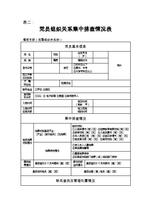 党员组织关系集中排查情况表