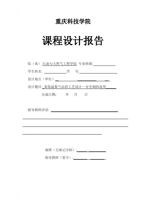 某低温集气站的工艺设计—安全阀的选型