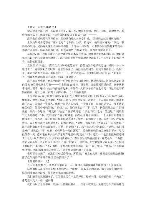 关于最后一天作文1000字,以最后一天为题的作文