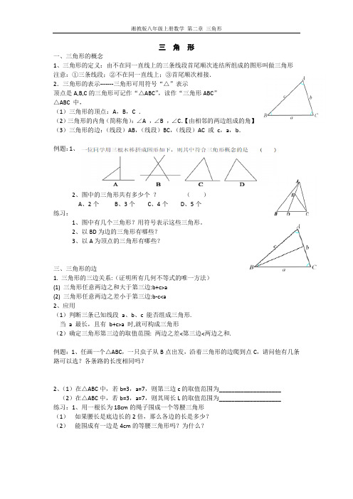 湘教版八年级上册数学 第二章   三角形 预习或复习