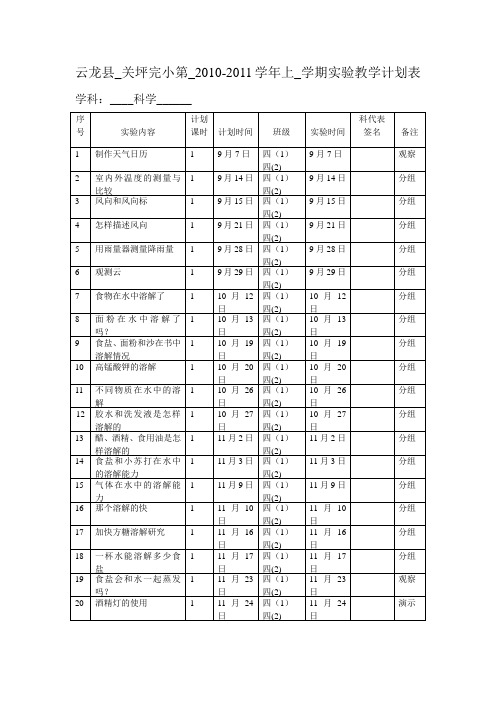 科教版小学四年级科学实验