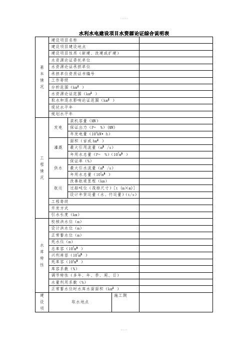 水利水电建设项目水资源论证综合说明表