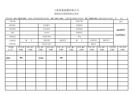 砌体抗压强度检验记录表