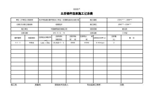 土层锚杆注浆施工记录表安全生产规范化安全管理台账企业管理应急预案安全制度