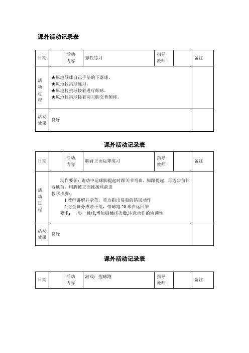 体育社团活动记录表【模板范本】