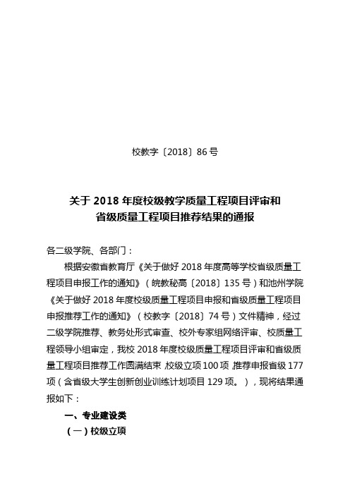 关于做好2018年度高等学校省级质量工程项目申报工作.doc