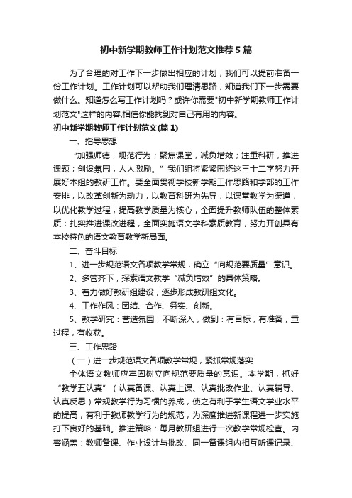 初中新学期教师工作计划范文推荐5篇