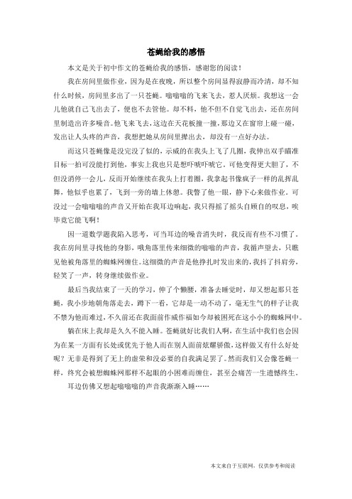 苍蝇给我的感悟_初中作文