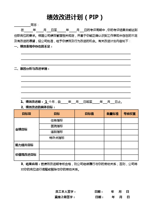 绩效改进计划表PIP