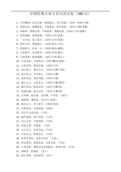 中国经典古诗文名句及出处