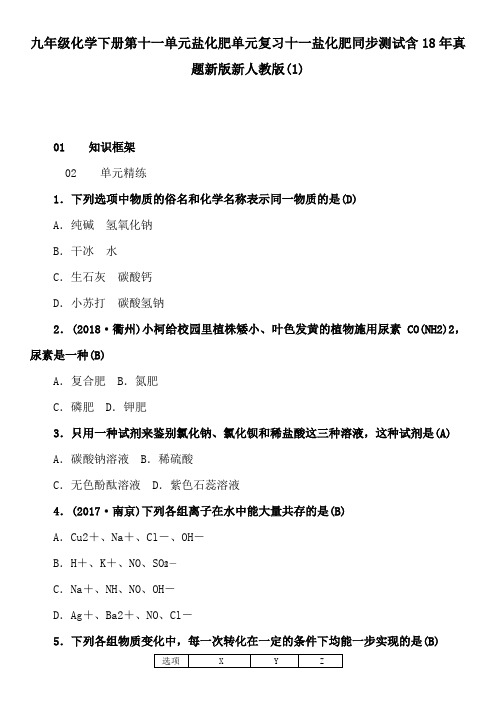 九年级化学下册第十一单元盐化肥单元复习十一盐化肥同步测试含18年真题新版新人教版(1)