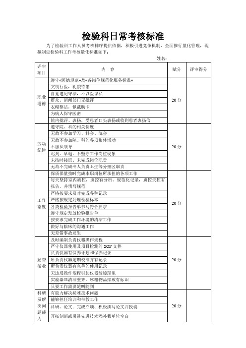 检验科日常考核表