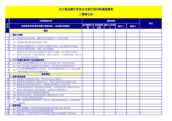 商业银行尽职调查清单