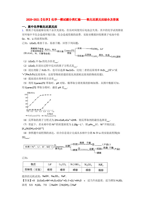 2020-2021【化学】化学一模试题分类汇编——氧化还原反应综合及答案