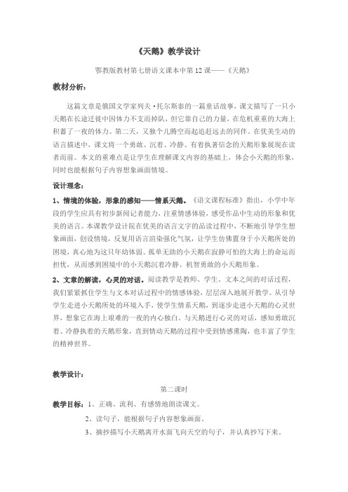 四年级上册语文教案 -4.12 天鹅|鄂教版