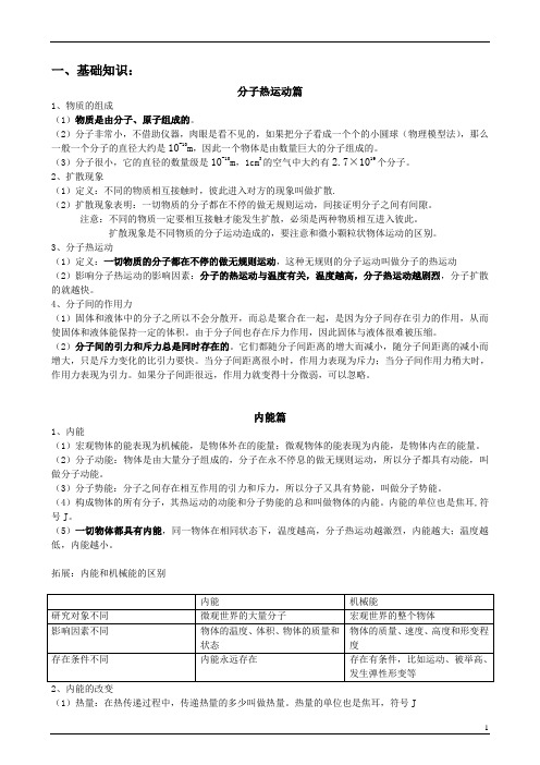 分子热运动、内能知识点总结