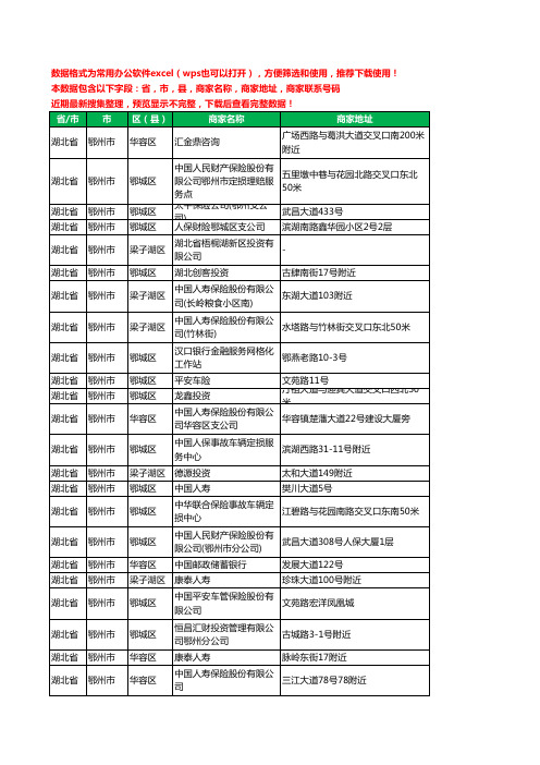 2020新版湖北省鄂州市保险工商企业公司商家名录名单联系电话号码地址大全186家