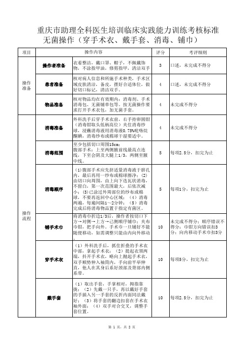 临床技能操作评分表-无菌操作(穿手术衣、戴手套、消毒、铺巾)