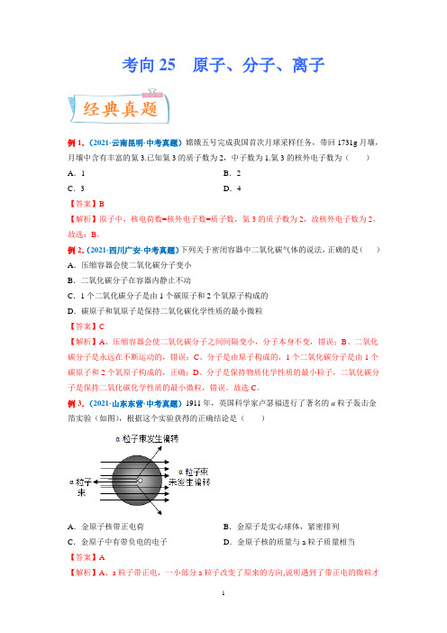 分子、原子、离子-备战2022年中考化学一轮复习考点微专题 (全国通用版)(解析版)