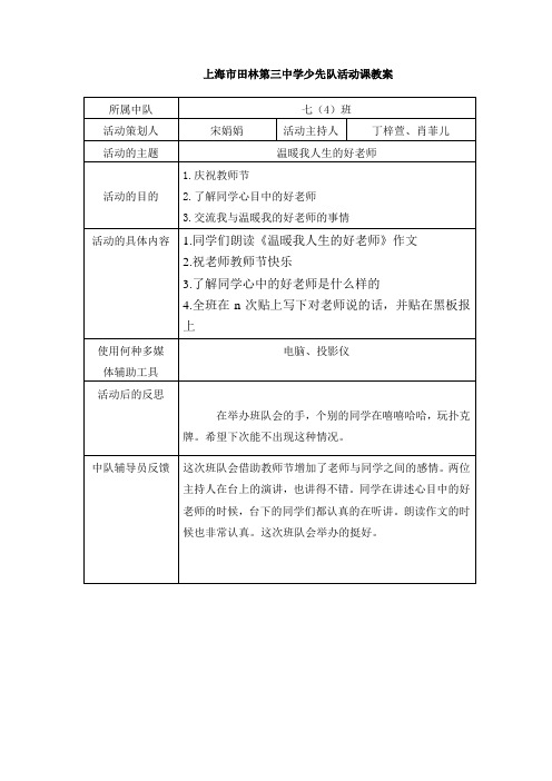 上海市田林第三中学少先队活动课模板