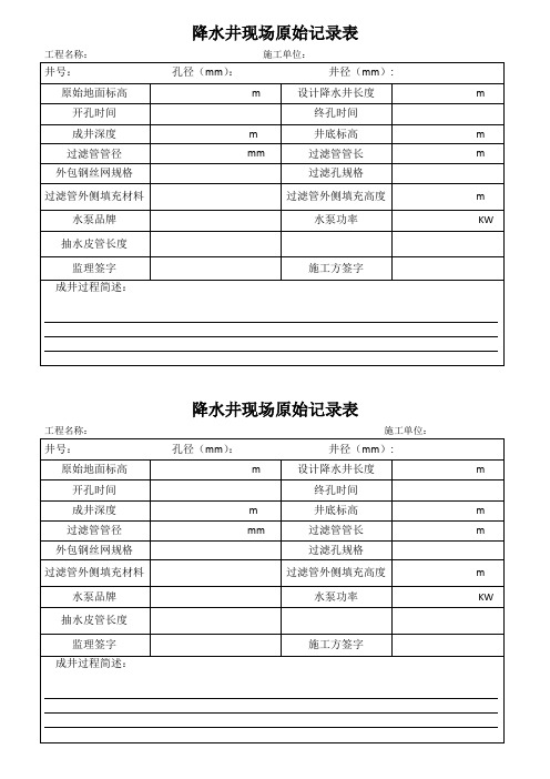 降水井现场原始记录表