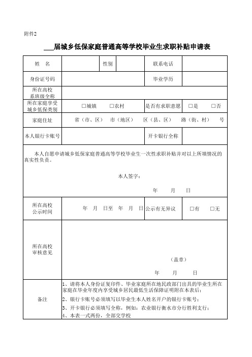 求职补贴申请表