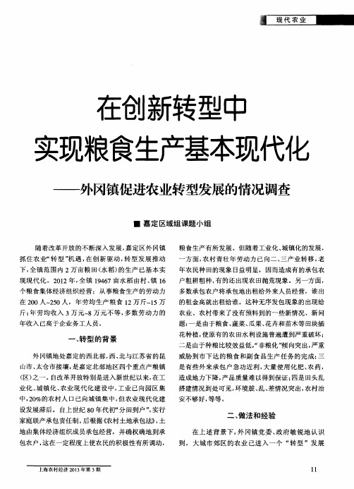 在创新转型中实现粮食生产基本现代化——外冈镇促进农业转型发展的情况调查