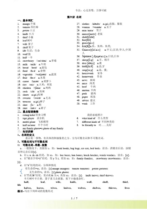 小升初英语专题讲解六 名词