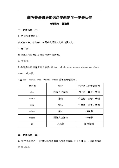 高考英语语法知识点专题复习—定语从句