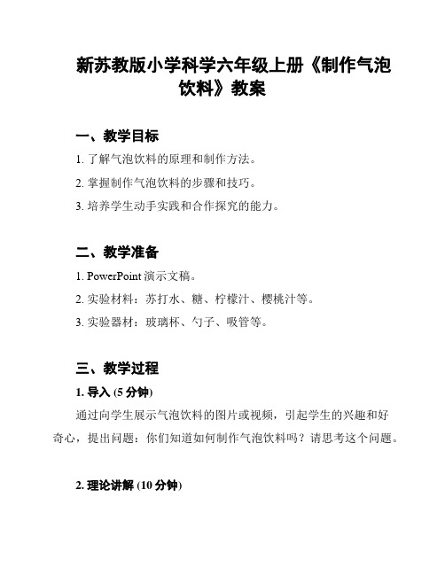 新苏教版小学科学六年级上册《制作气泡饮料》教案