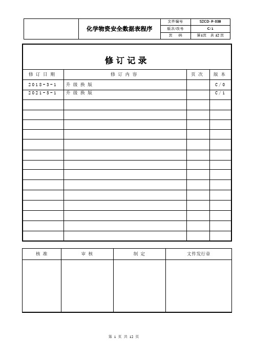 化学物资安全数据表(MSDS)程序