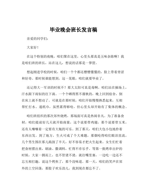 毕业晚会班长发言稿