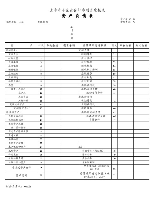 2013年小企业会计准则——资产负债表、损益表