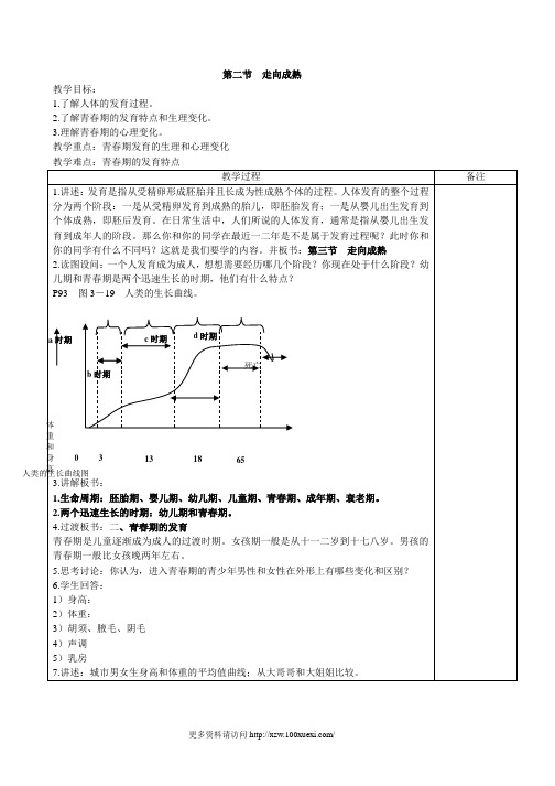 浙教版新教材科学七年级下册第一章第二节走向成熟-教案