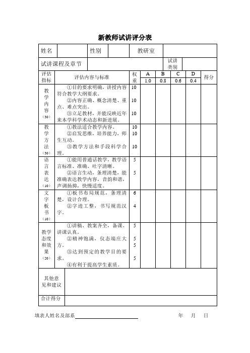 新教师试讲评分表