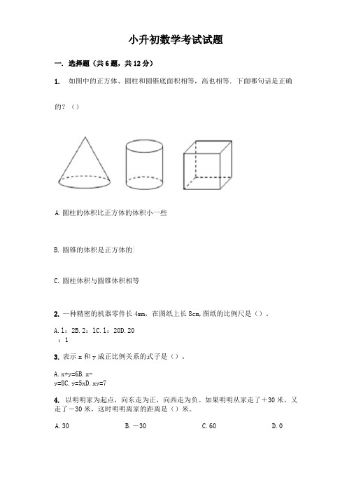 小升初数学考试试题(必刷)word版