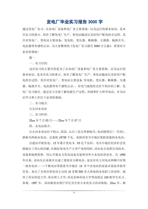 发电厂毕业实习报告3000字