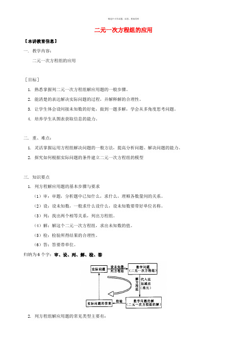 辽宁省凌海市七年级数学下册课后补习班辅导二元一次方程组的应用讲学案苏科版