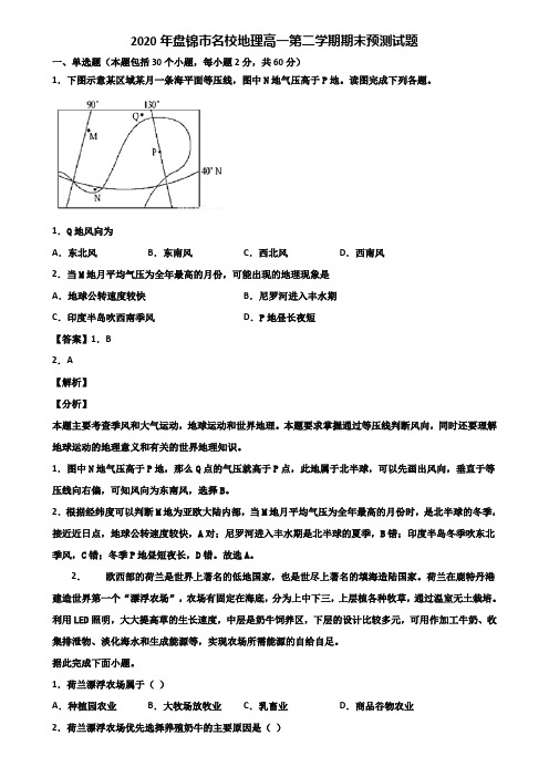 2020年盘锦市名校地理高一第二学期期末预测试题含解析