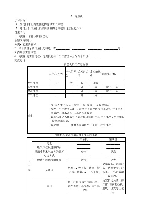 (新)物理教科版九年级《2.2 内燃机》导学案(附答案)