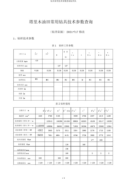 钻具常用技术参数查询钻井队