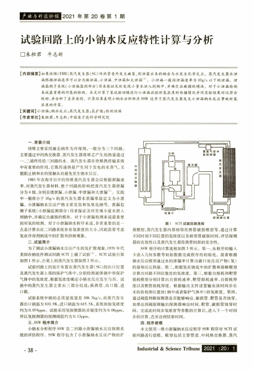 试验回路上的小钠水反应特性计算与分析