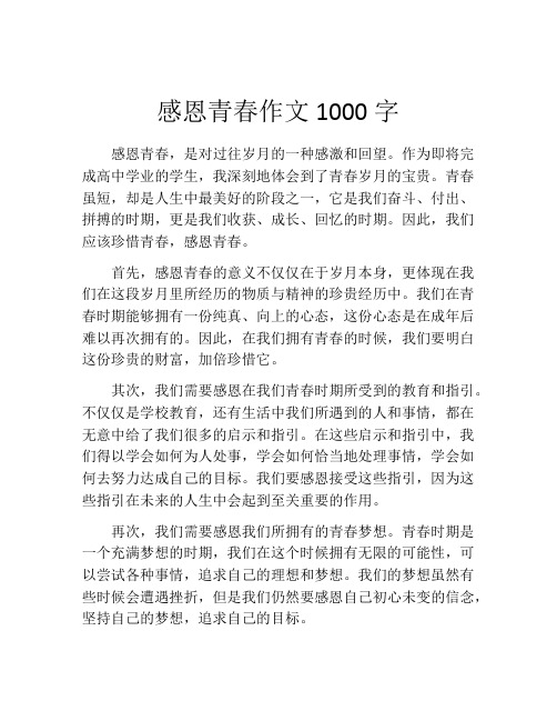 感恩青春作文1000字